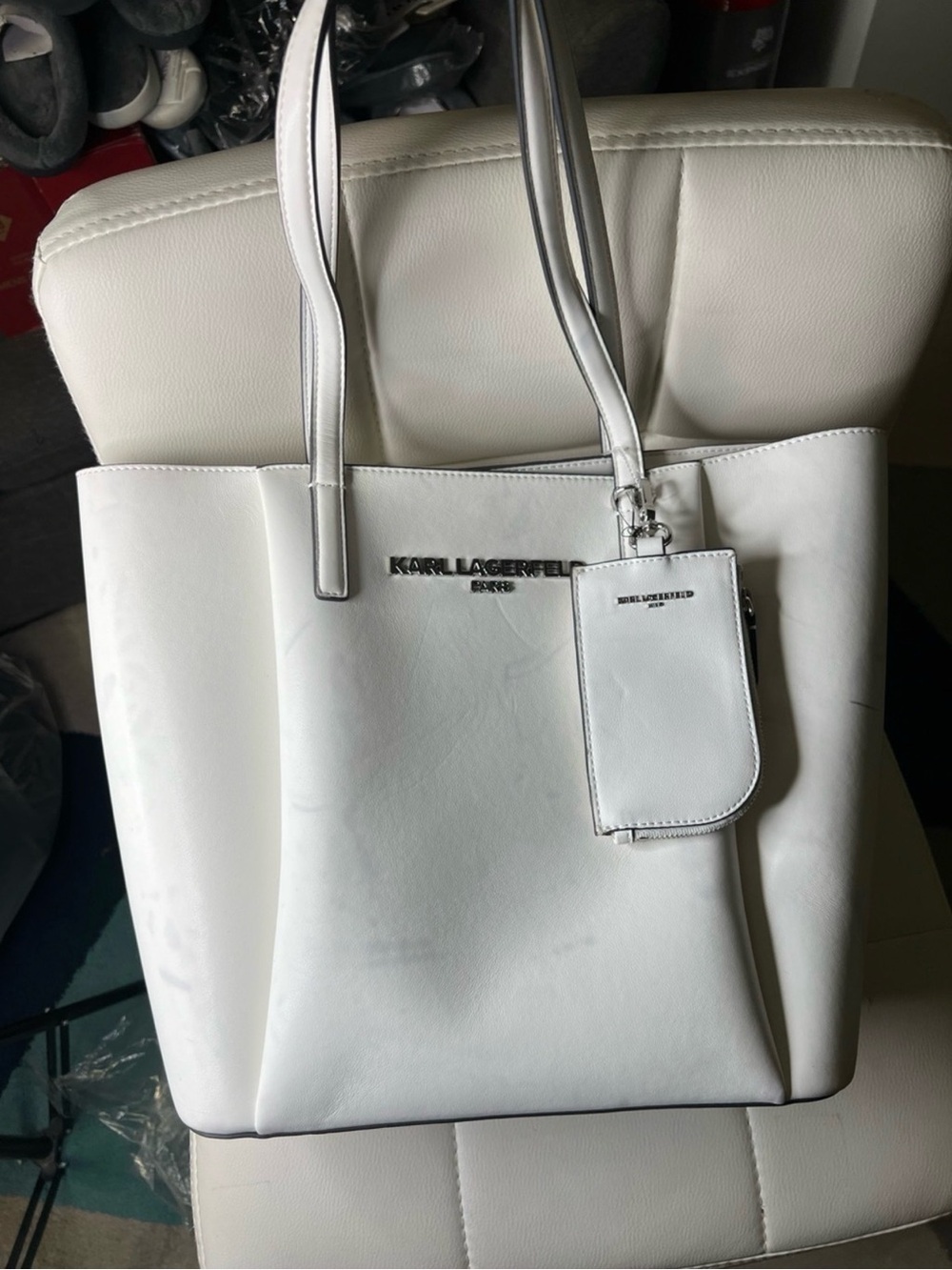 Karl Lagerfeld White Tote with Detachable Pouch